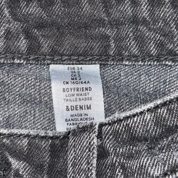 &Denim by H&M Women Boyfriend Mid Rise Black Denim Pants Jeans Size 2 - Picture 3 of 5
